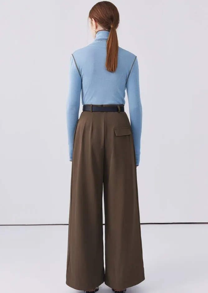 HIGH NECK COLOR BLOCK LINE PULLOVER KNIT