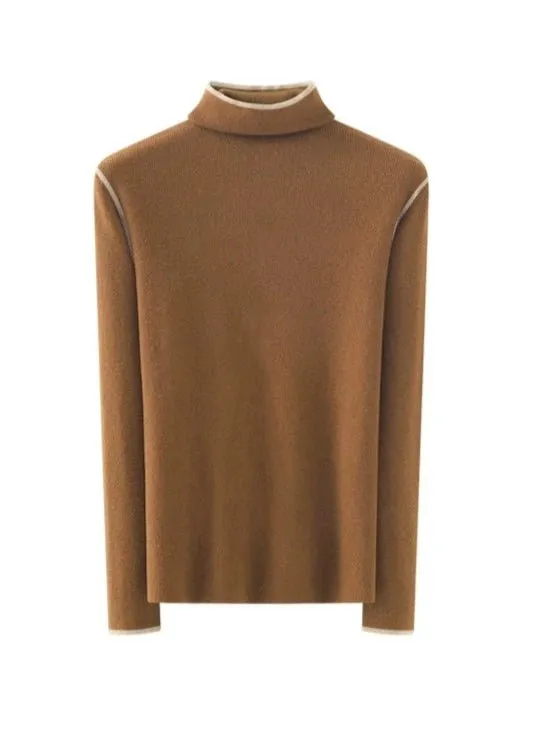 HIGH NECK COLOR BLOCK LINE PULLOVER KNIT