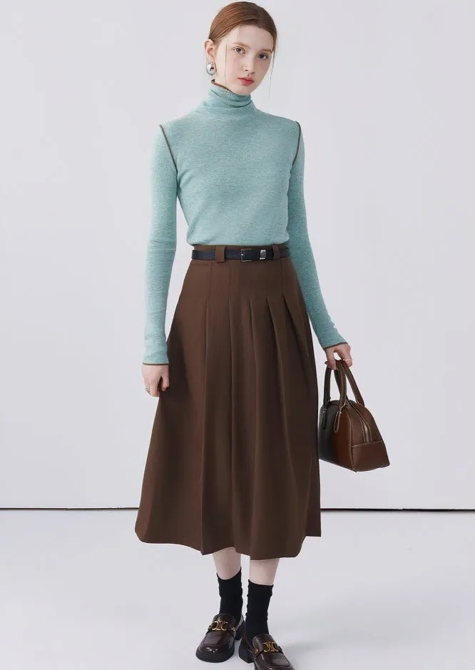 HIGH NECK COLOR BLOCK LINE PULLOVER KNIT