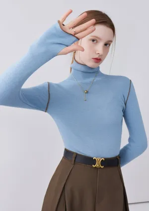 HIGH NECK COLOR BLOCK LINE PULLOVER KNIT