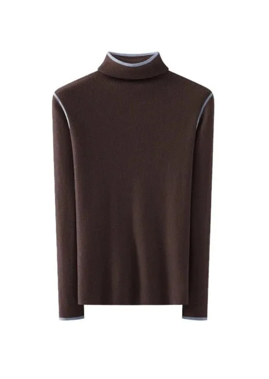 HIGH NECK COLOR BLOCK LINE PULLOVER KNIT