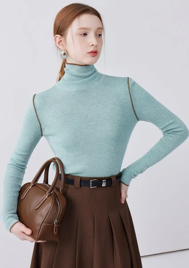 HIGH NECK COLOR BLOCK LINE PULLOVER KNIT