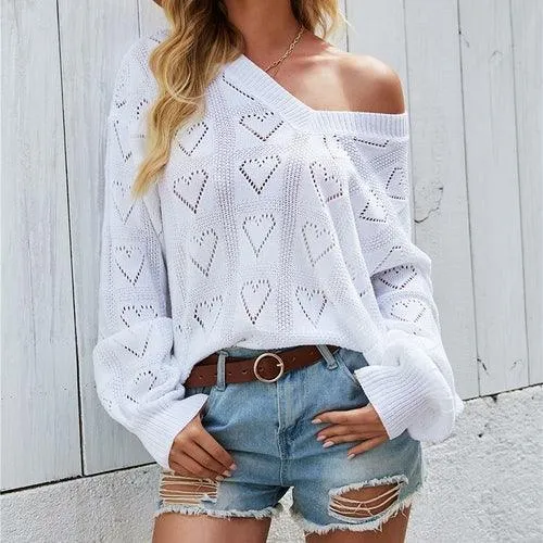 Hollow Out Heart Sweater Women Knitwear