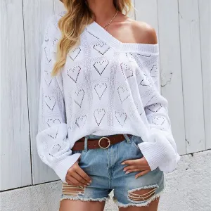 Hollow Out Heart Sweater Women Knitwear