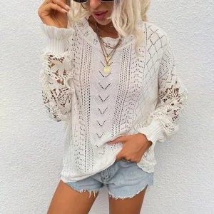 Hollow Out Lace Patchwork Pullover Oversized Knitted Sweater