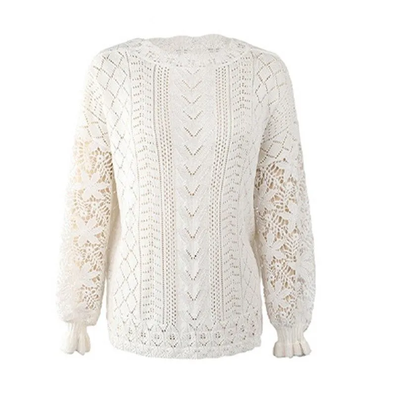 Hollow Out Lace Patchwork Pullover Oversized Knitted Sweater
