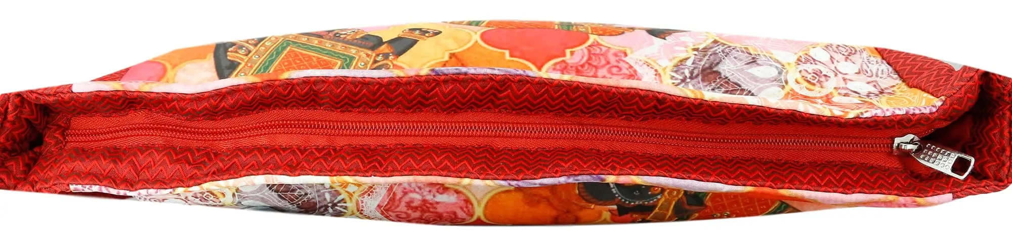 Indian Jhola Bag For Women Digital Print Cross Body Shoulder Bag Fashion Sling Bag Quilted Faux Silk,16x14x3 Inch,Running Elephant Family