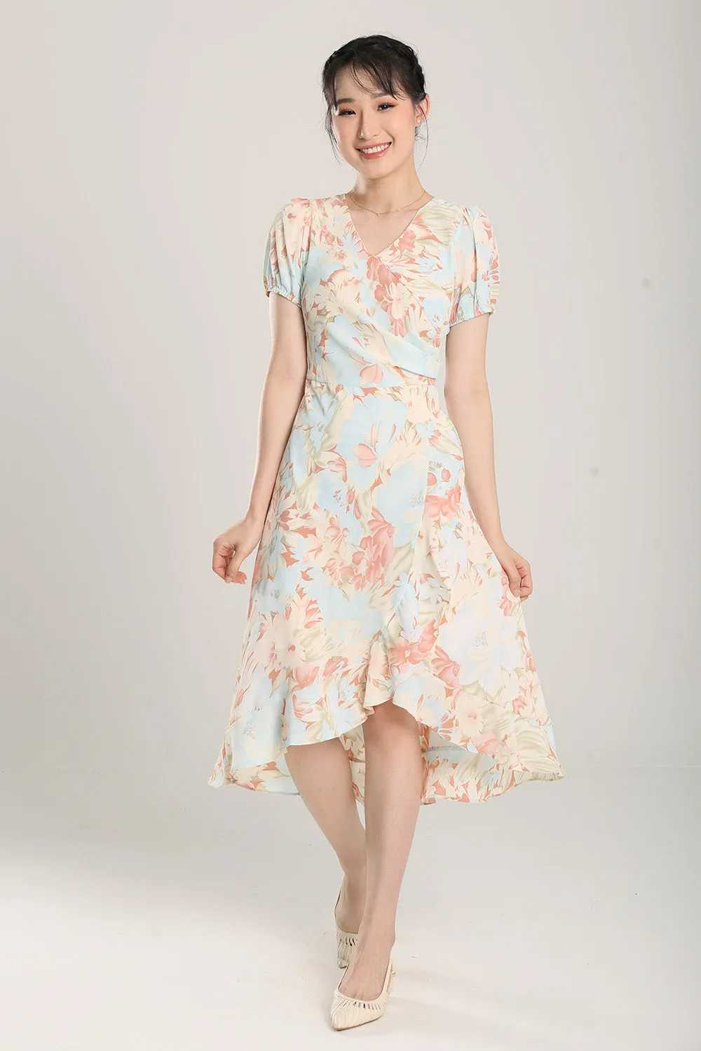 Jica Floral Print Midi Dress in Sky Blue