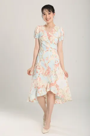 Jica Floral Print Midi Dress in Sky Blue