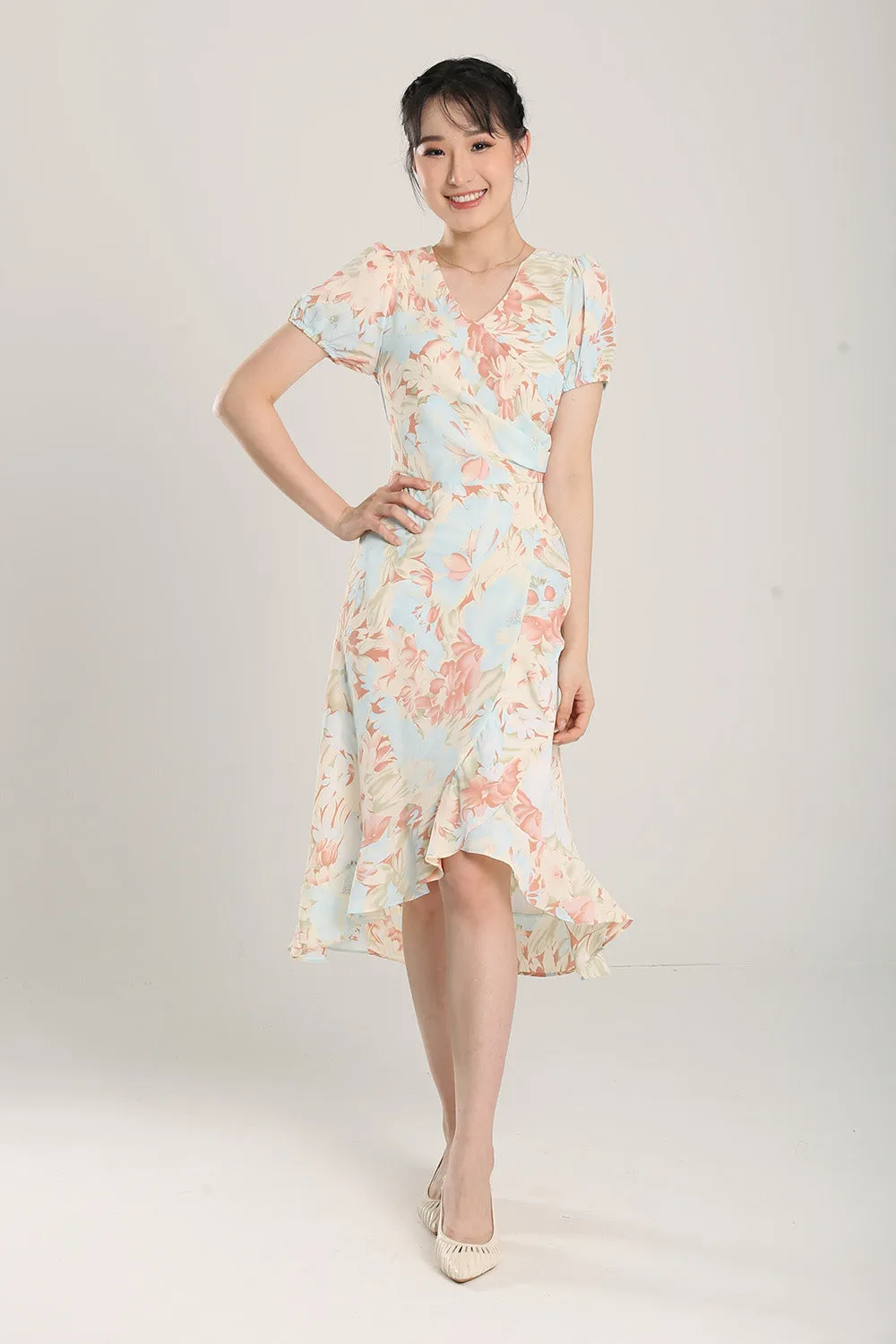 Jica Floral Print Midi Dress in Sky Blue