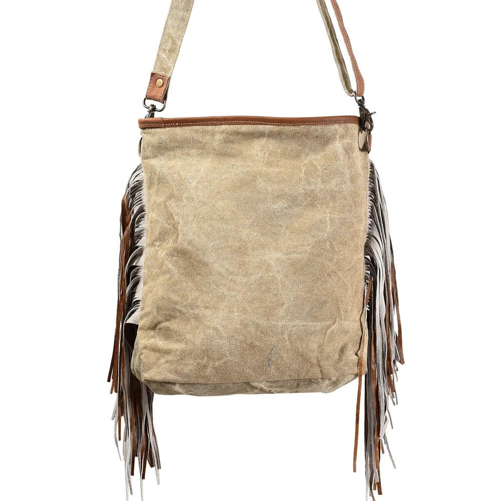 KB355 - KB355-MESSENGER Cheetah Print Real Cowhide Leather and Upcycled Canvas Ladies Bag Standard -