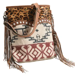 KB355 - KB355-MESSENGER Cheetah Print Real Cowhide Leather and Upcycled Canvas Ladies Bag Standard -