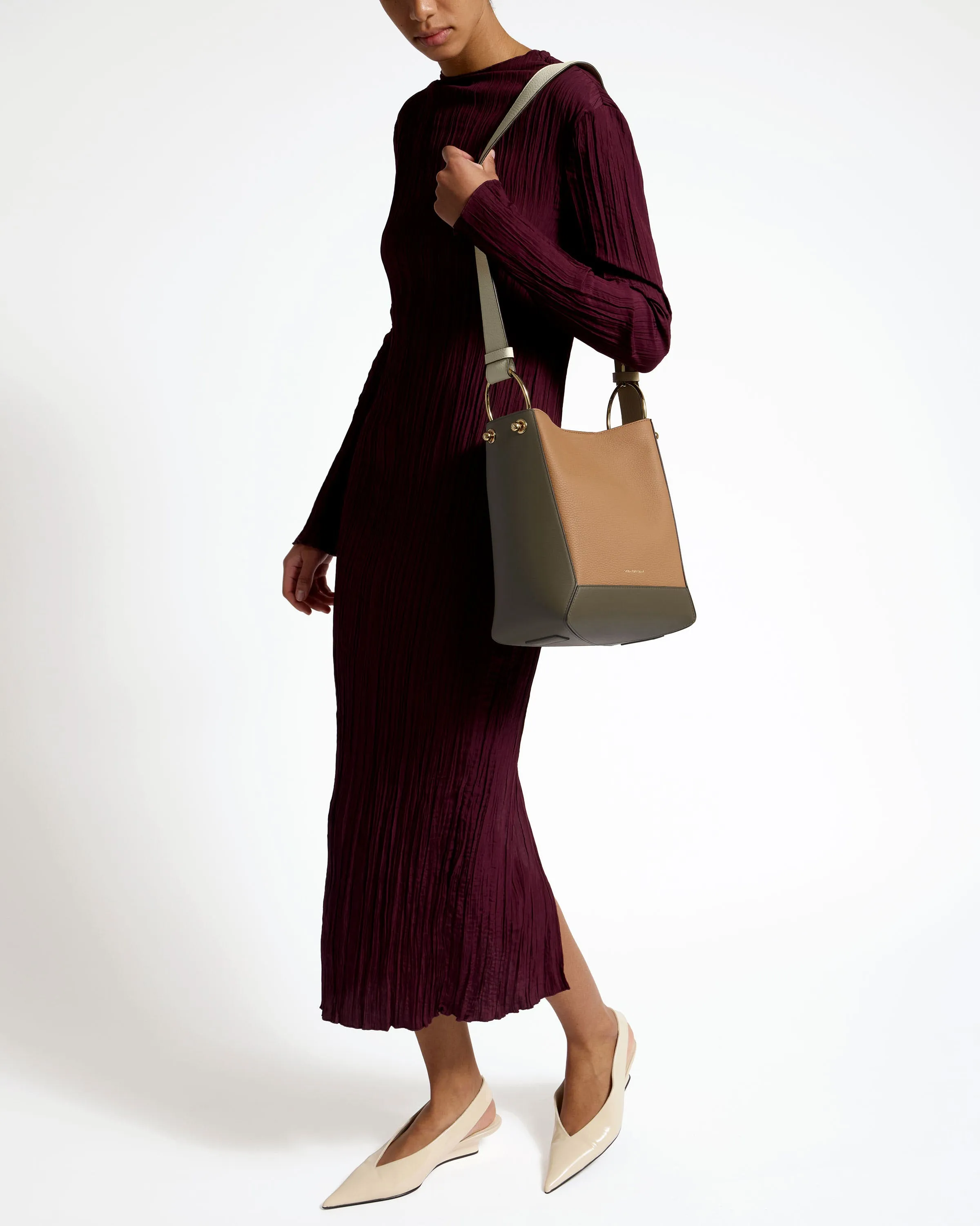 Lana Midi Bucket Bag - Khaki/Caramel/Diamond