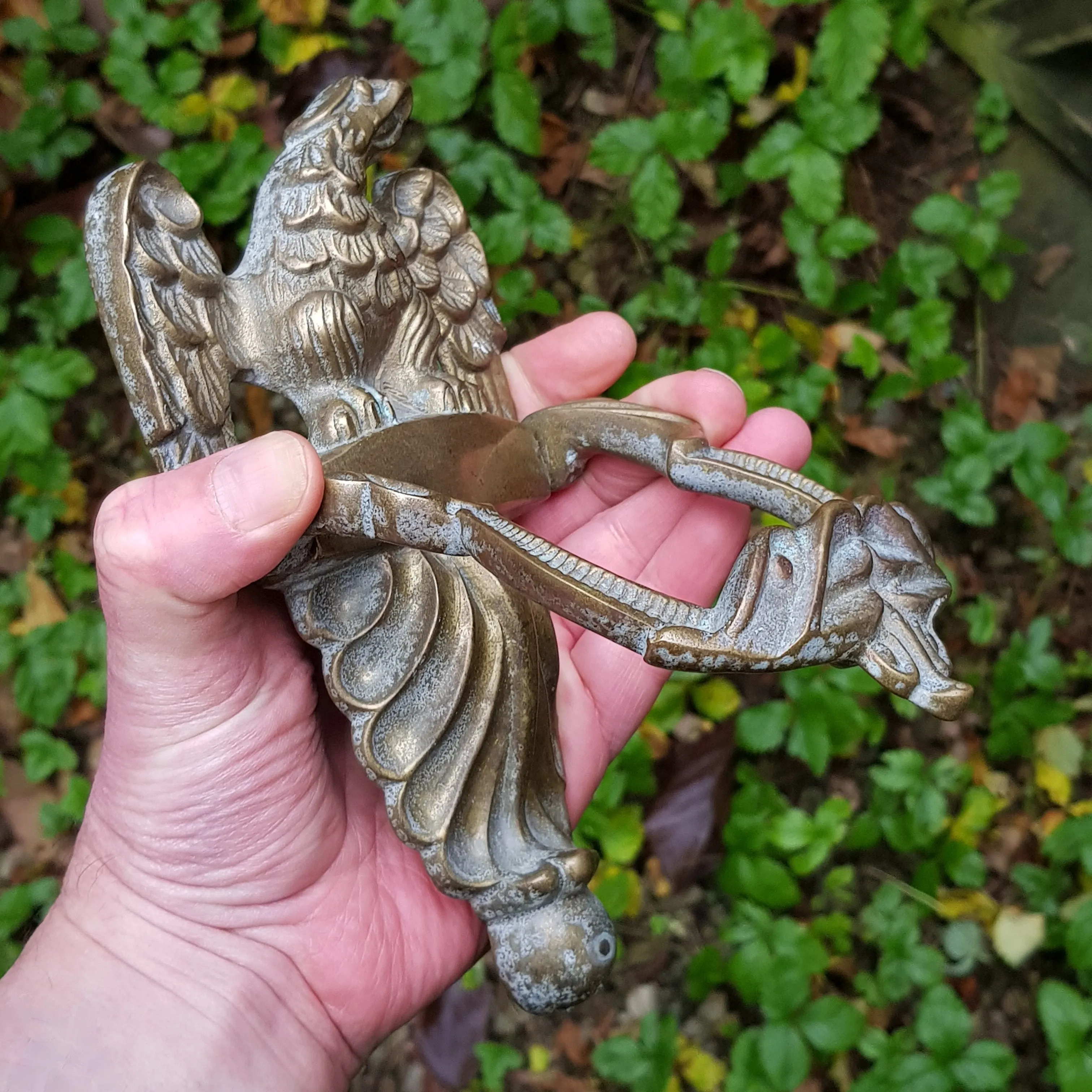 Large Ornate Gilded Brass Eagle Figure Figure Door Knocker Antique Edwardian Circa 1910