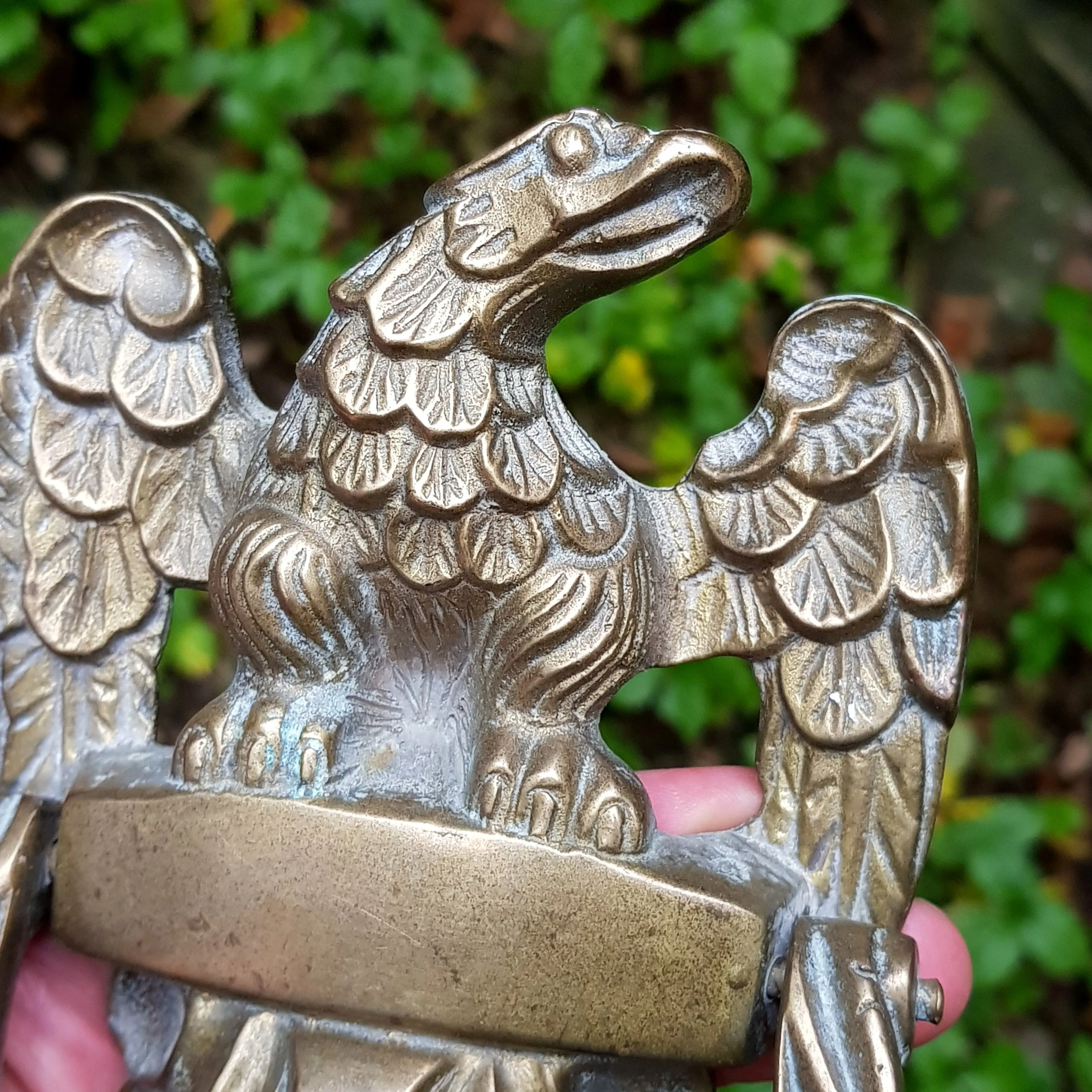 Large Ornate Gilded Brass Eagle Figure Figure Door Knocker Antique Edwardian Circa 1910