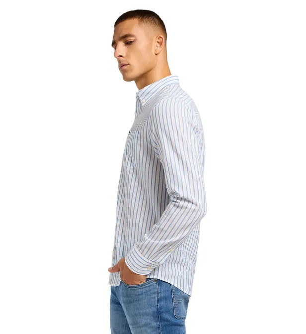 Lee camicia da uomo manica lunga con bottone al collo 112349979 bianco celeste