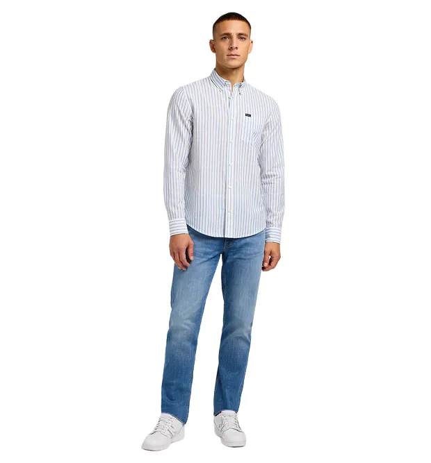 Lee camicia da uomo manica lunga con bottone al collo 112349979 bianco celeste