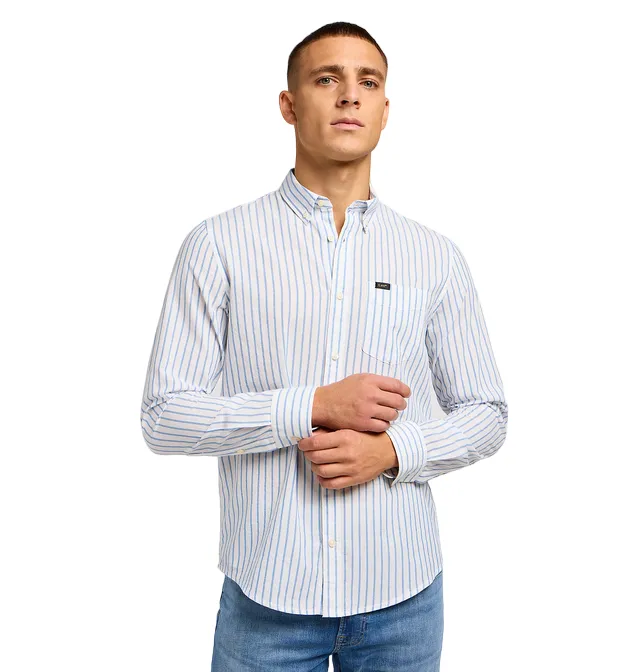 Lee camicia da uomo manica lunga con bottone al collo 112349979 bianco celeste