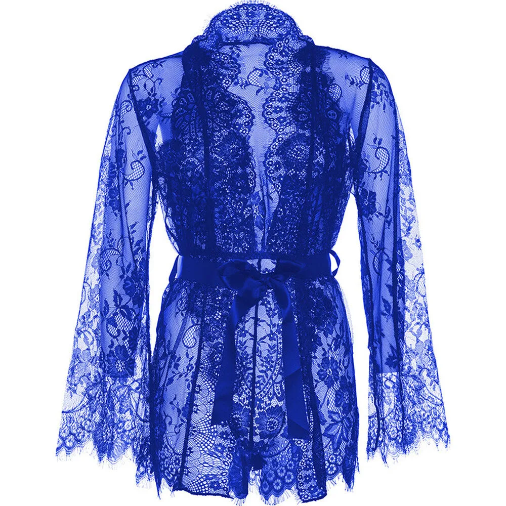 Leg Avenue Floral Lace Teddy And Robe Blue
