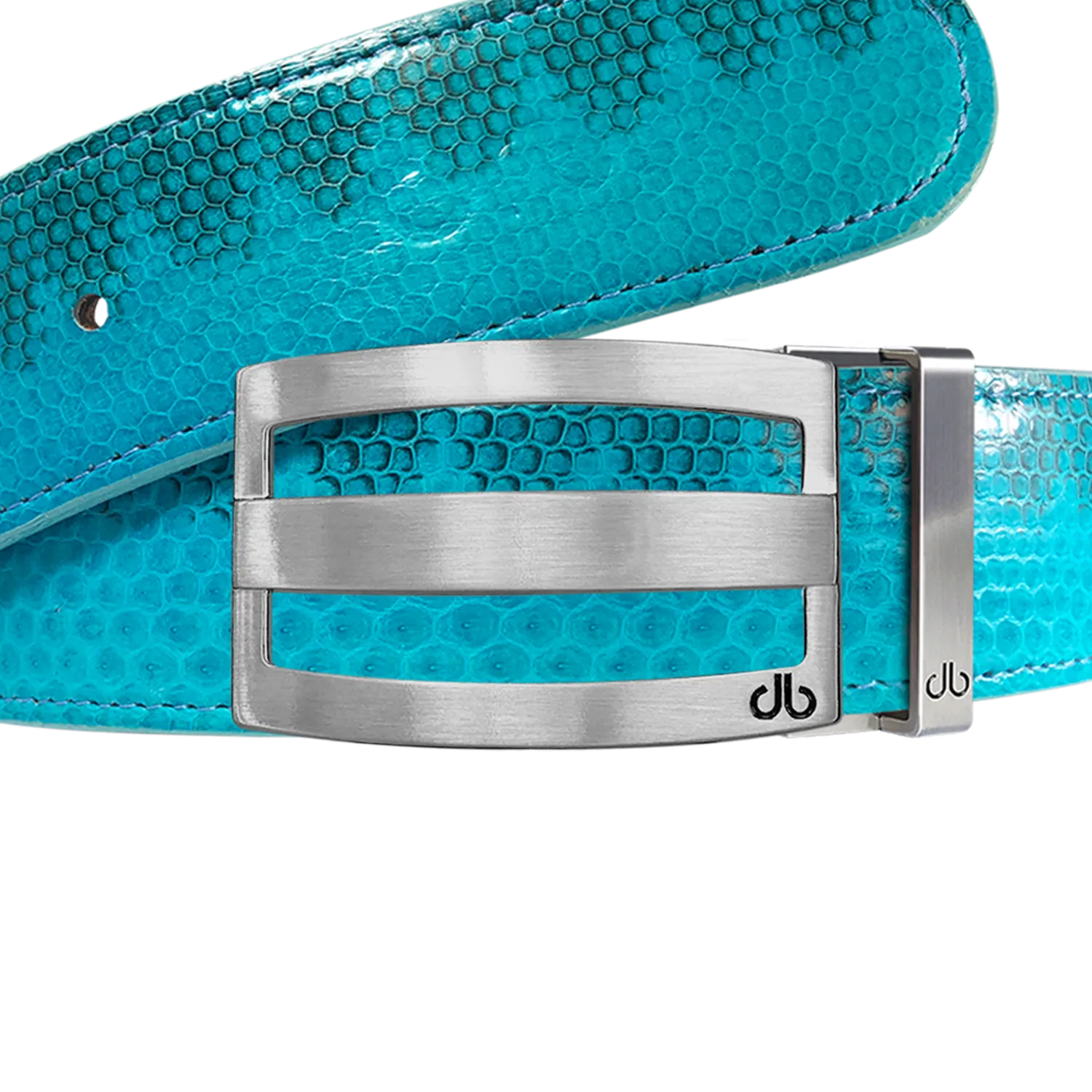 Light Blue Snakeskin Leather Belt with Buckle