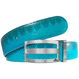 Light Blue Snakeskin Leather Belt with Buckle