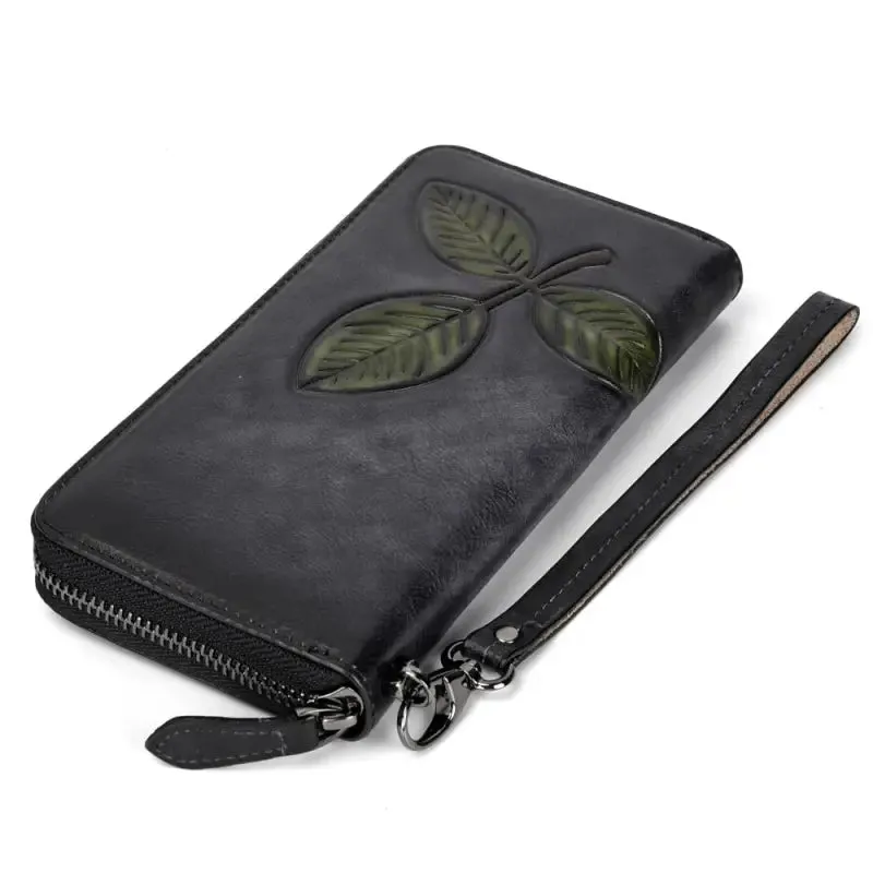 Long Retro Chain Wallet | Genuine Leather | Ample Internal Slots | Trendy Flower Pattern