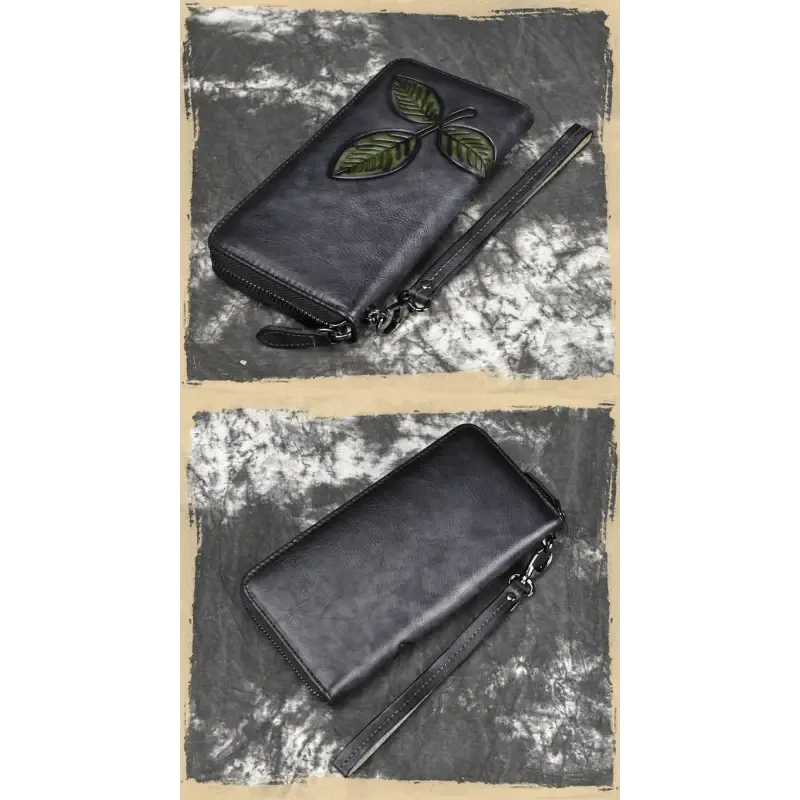 Long Retro Chain Wallet | Genuine Leather | Ample Internal Slots | Trendy Flower Pattern