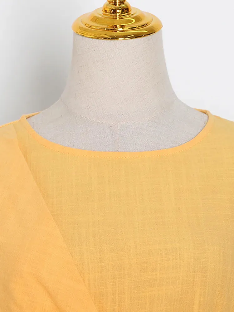 Loose Ruched T Shirt For Women Round Neck Flare Sleeve Solid Minimalist T Shirts Female Fashion Summer Clothing