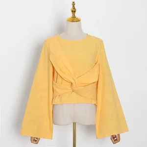 Loose Ruched T Shirt For Women Round Neck Flare Sleeve Solid Minimalist T Shirts Female Fashion Summer Clothing