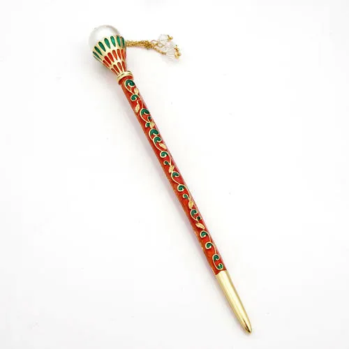 LUX Enamel Hair Stick with Pearl and Swarovski Crystal Tassels