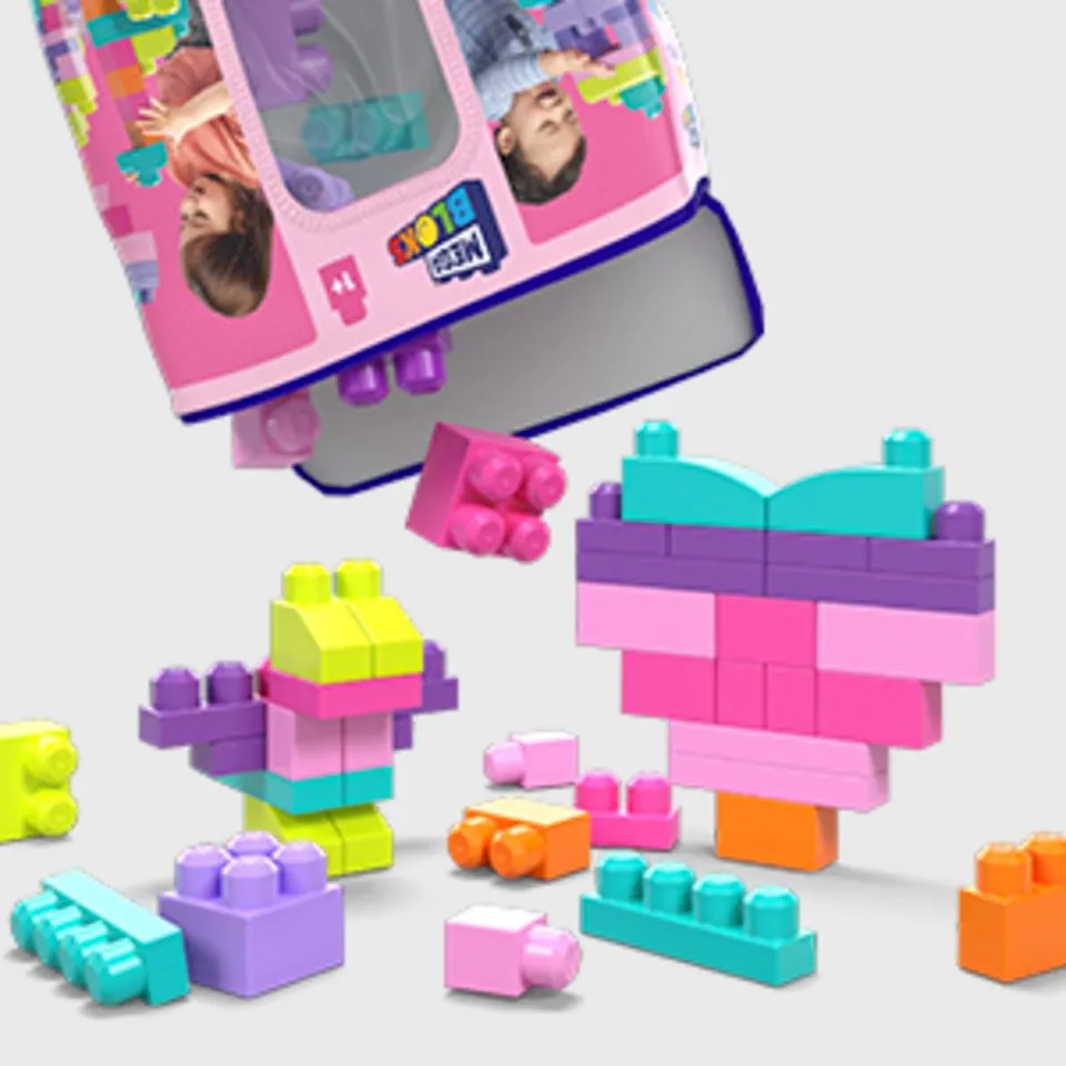 MEGA BLOKS Fisher-Price Toy Blocks Pink Big Building Bag with Storage (80 Pieces) for Toddler