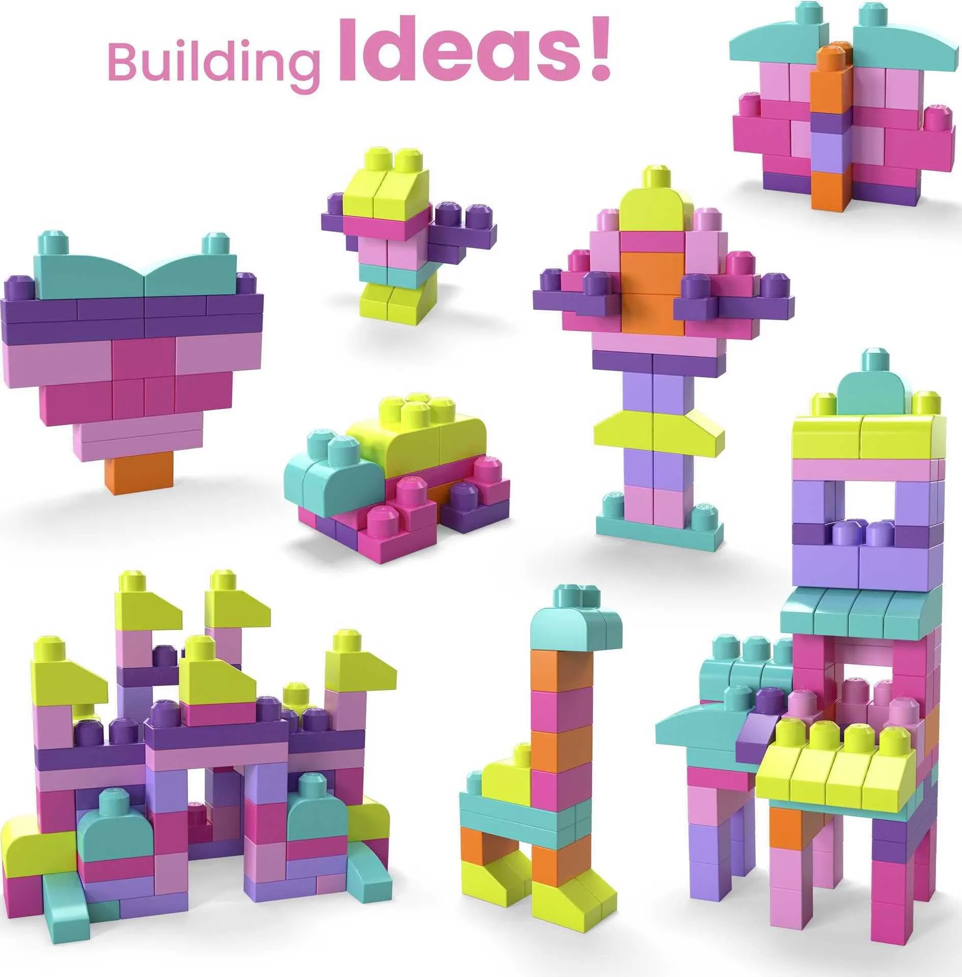 MEGA BLOKS Fisher-Price Toy Blocks Pink Big Building Bag with Storage (80 Pieces) for Toddler