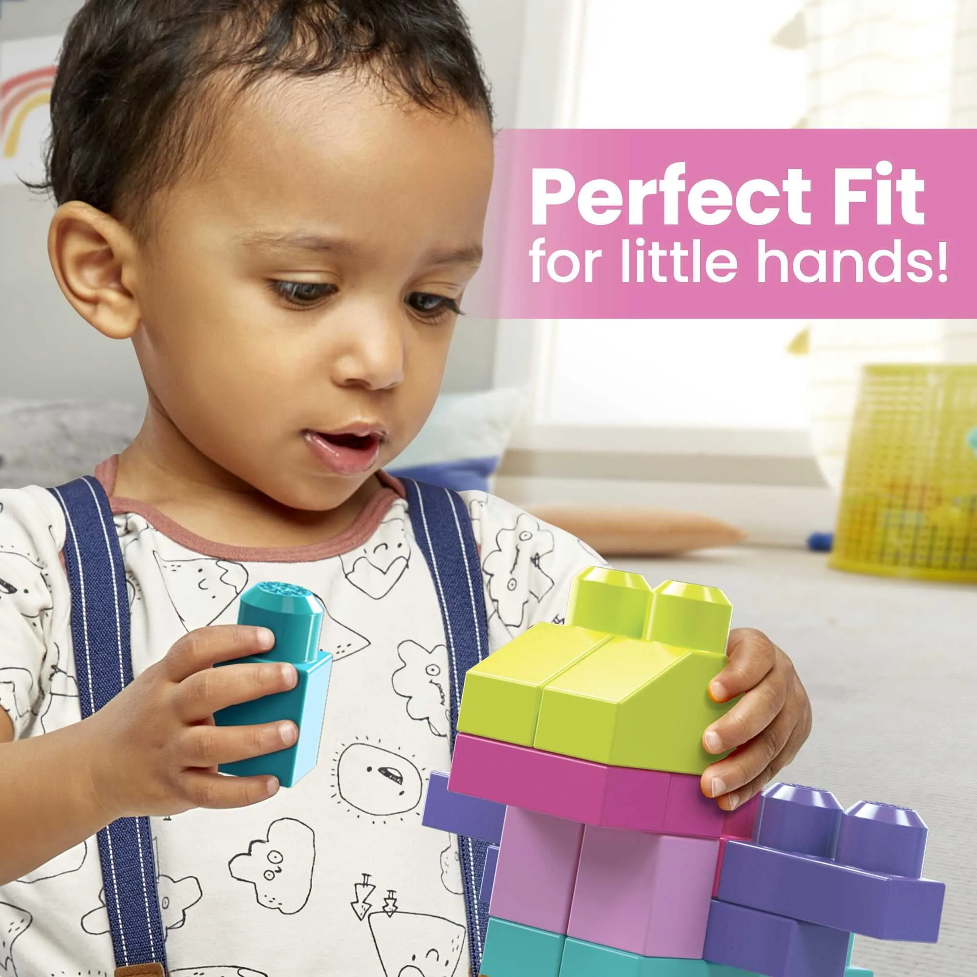 MEGA BLOKS Fisher-Price Toy Blocks Pink Big Building Bag with Storage (80 Pieces) for Toddler