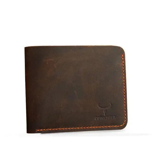 Men Retro Short Wallet with Cowhide Material & Card Slots | Solid Color Pattern - 624 Coffee & 625 Black