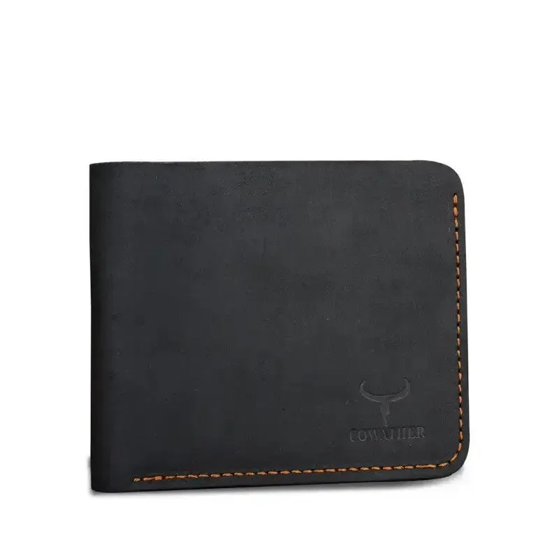 Men Retro Short Wallet with Cowhide Material & Card Slots | Solid Color Pattern - 624 Coffee & 625 Black