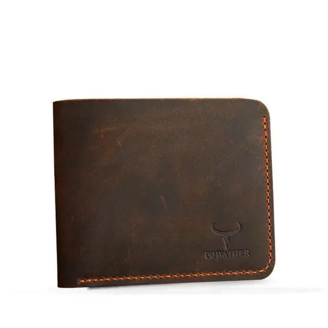 Men Retro Short Wallet with Cowhide Material & Card Slots | Solid Color Pattern - 624 Coffee & 625 Black