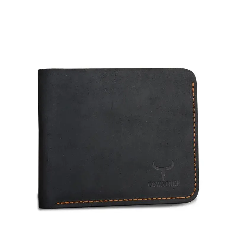 Men Retro Short Wallet with Cowhide Material & Card Slots | Solid Color Pattern - 624 Coffee & 625 Black