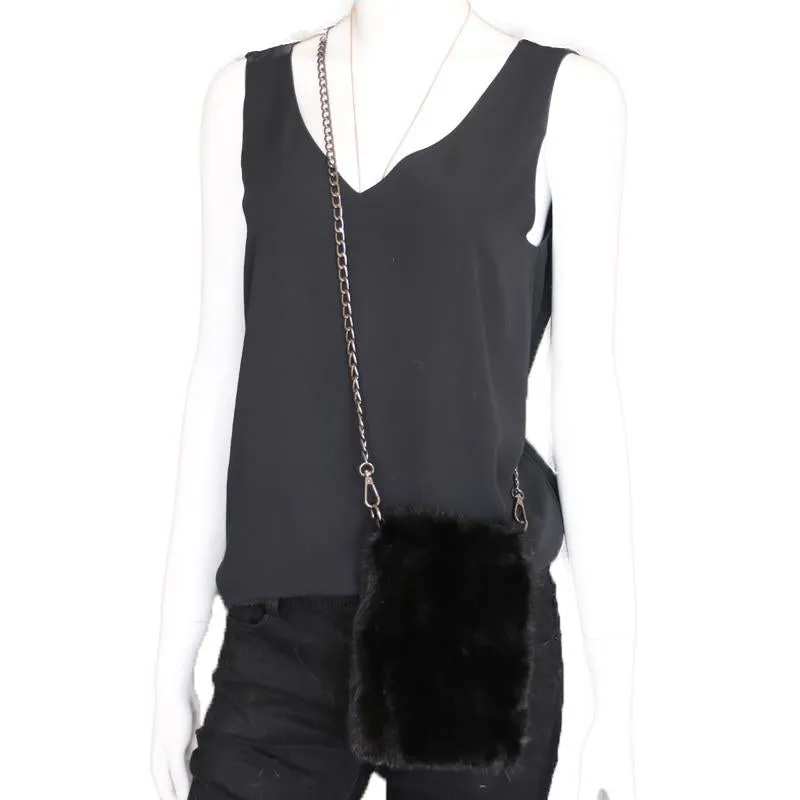 Mink Fur Black Crossbody Purse