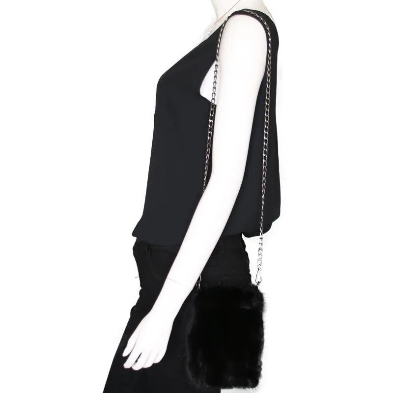 Mink Fur Black Crossbody Purse