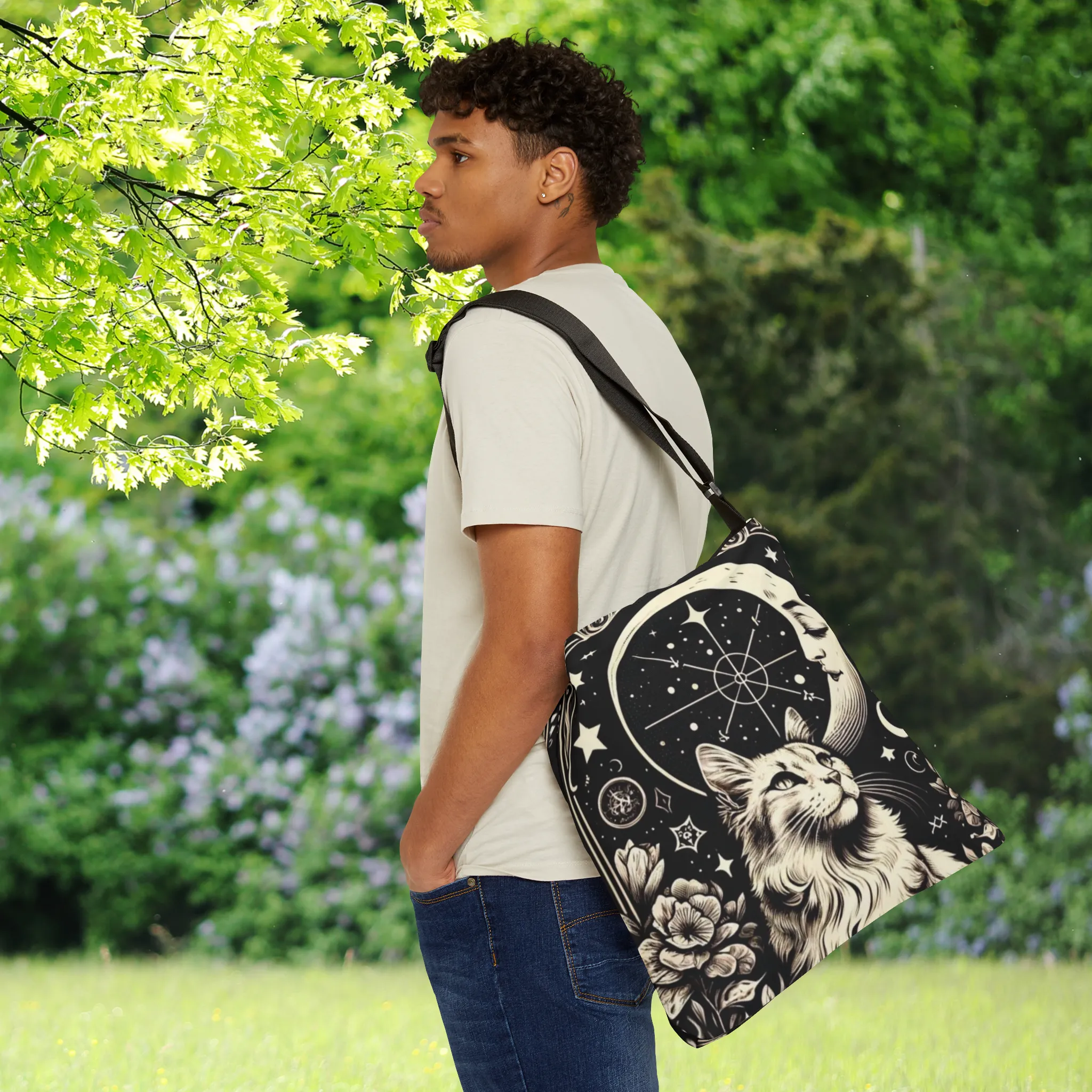 Moon Tarot - Cat Lover - Adjustable Strap Tote Bag