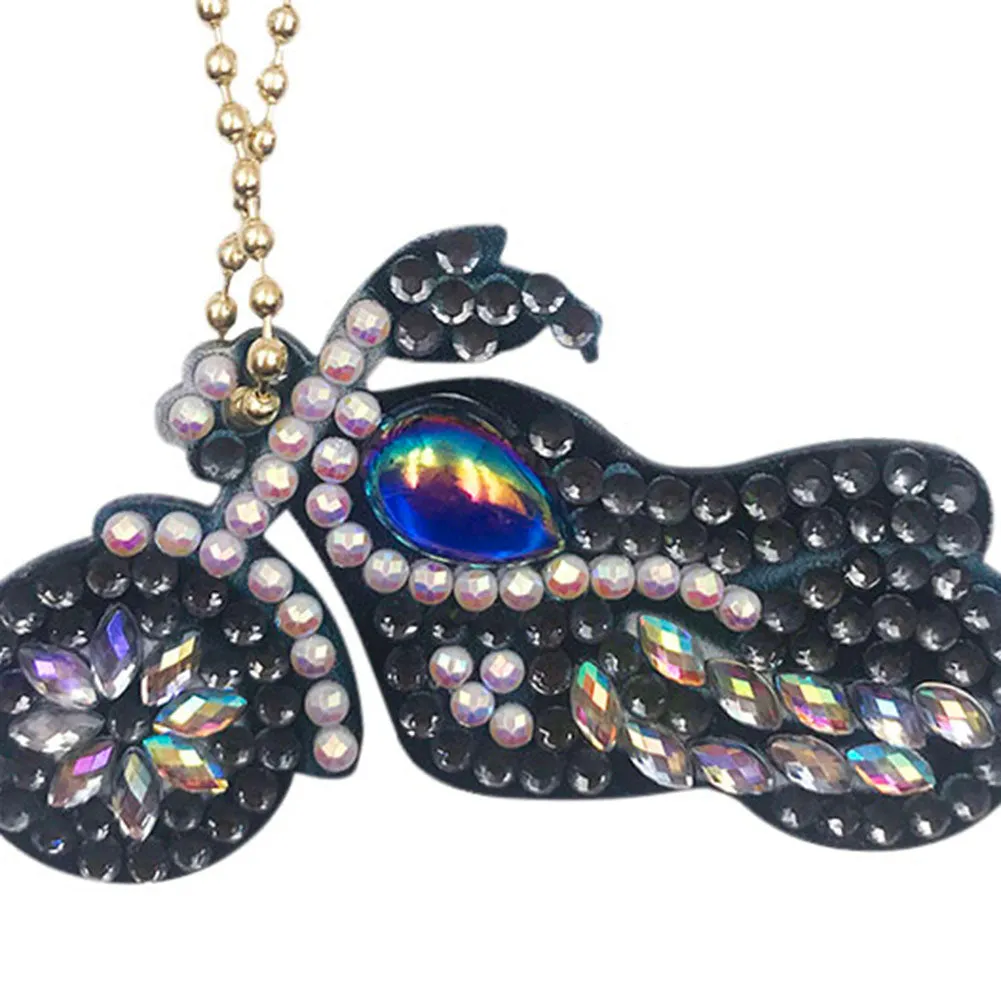 Motorcycle Special Shaped DIY Bright Diamond Painting Kit Keychain for Bag