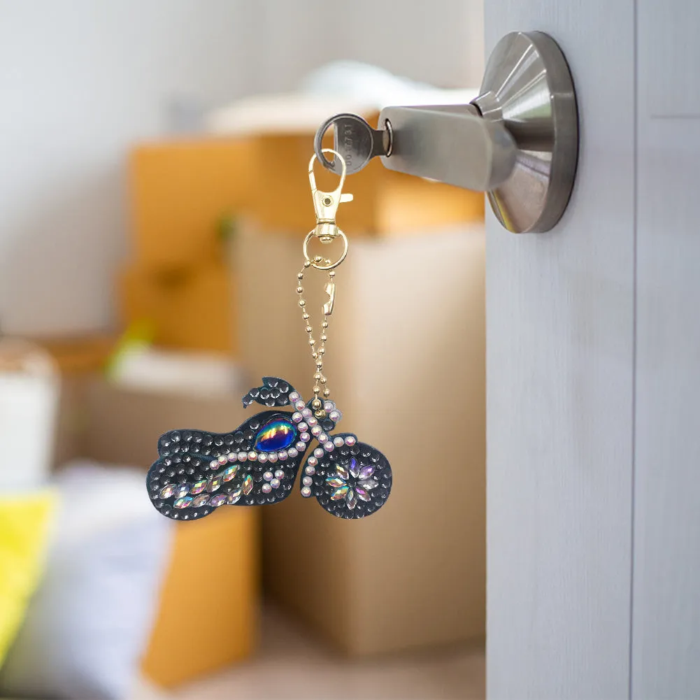 Motorcycle Special Shaped DIY Bright Diamond Painting Kit Keychain for Bag
