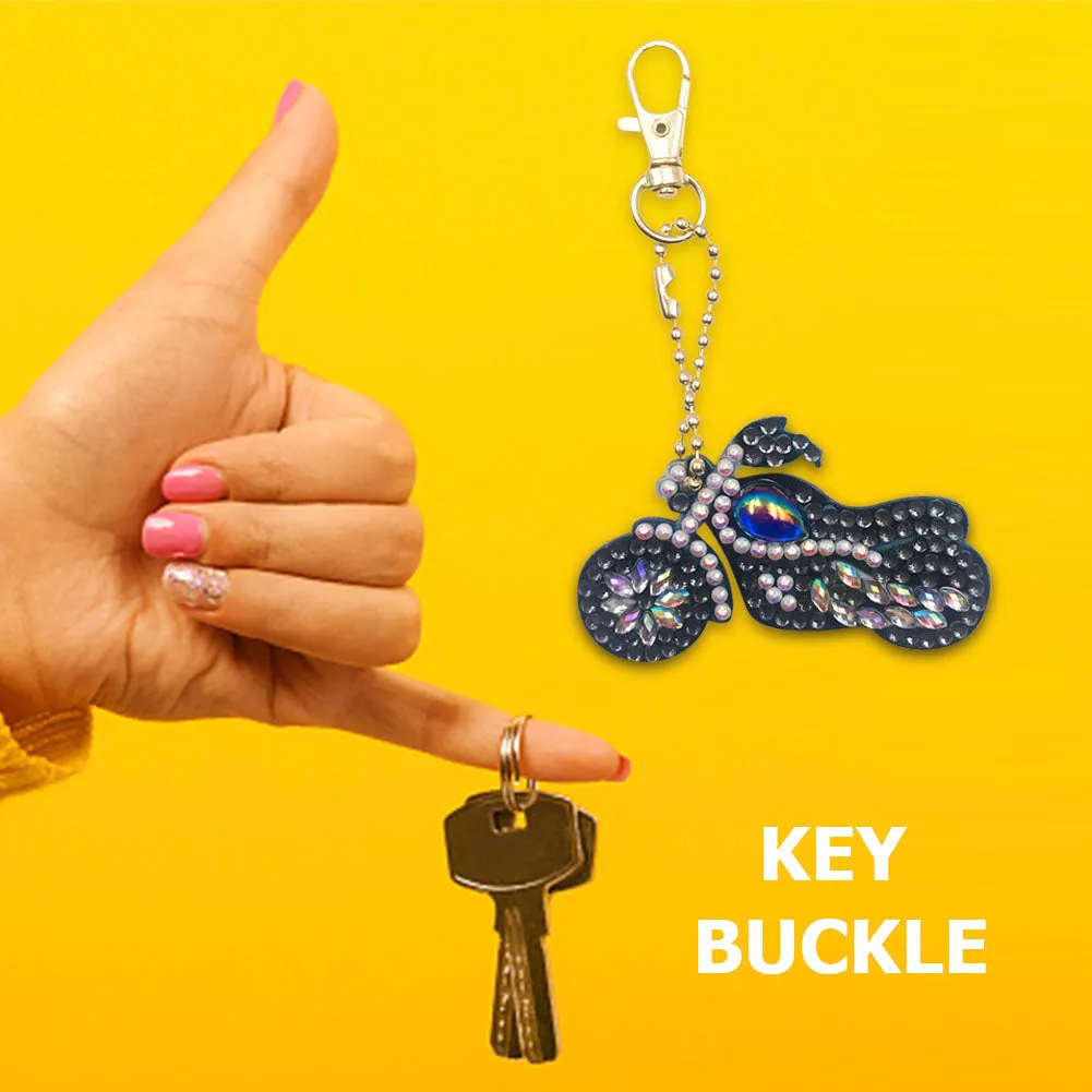 Motorcycle Special Shaped DIY Bright Diamond Painting Kit Keychain for Bag
