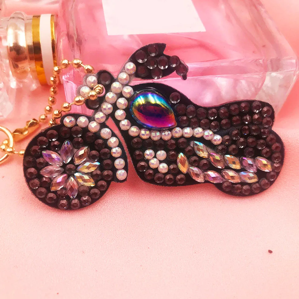 Motorcycle Special Shaped DIY Bright Diamond Painting Kit Keychain for Bag