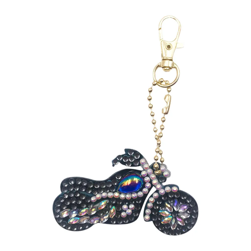 Motorcycle Special Shaped DIY Bright Diamond Painting Kit Keychain for Bag