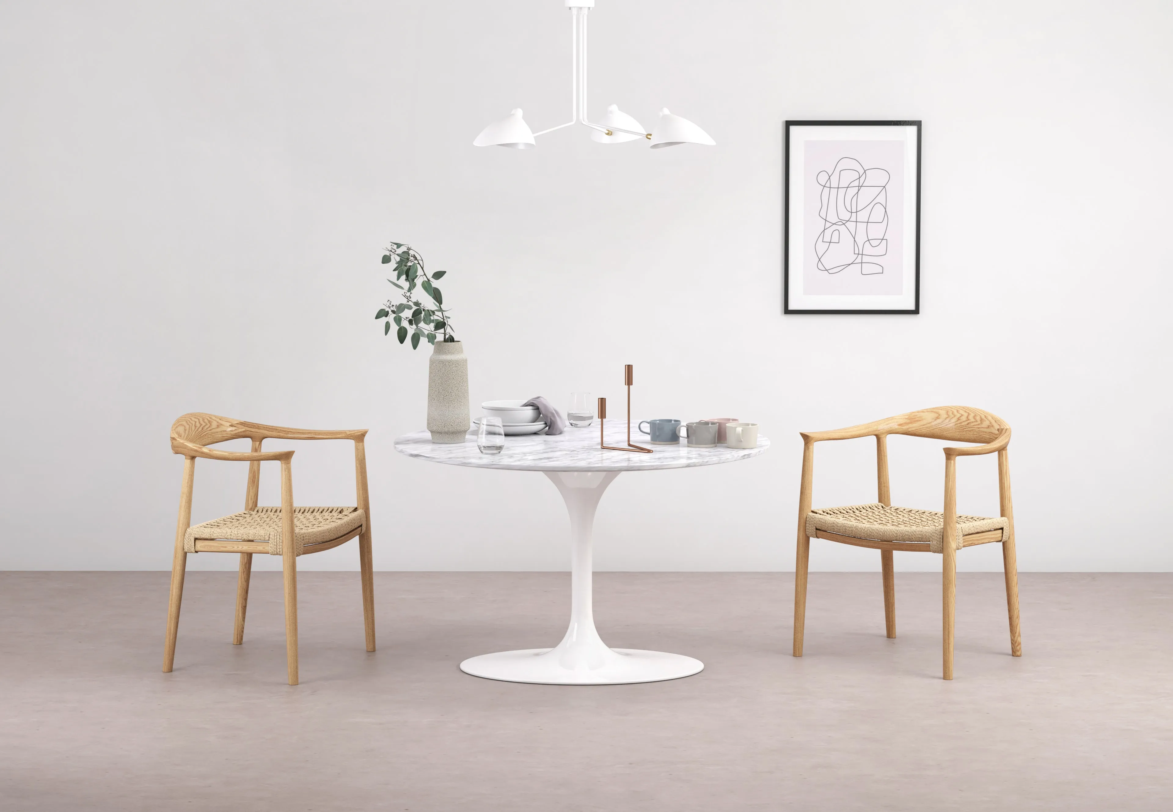 Mouille - Mouille Three Arm Ceiling Light, Small, White