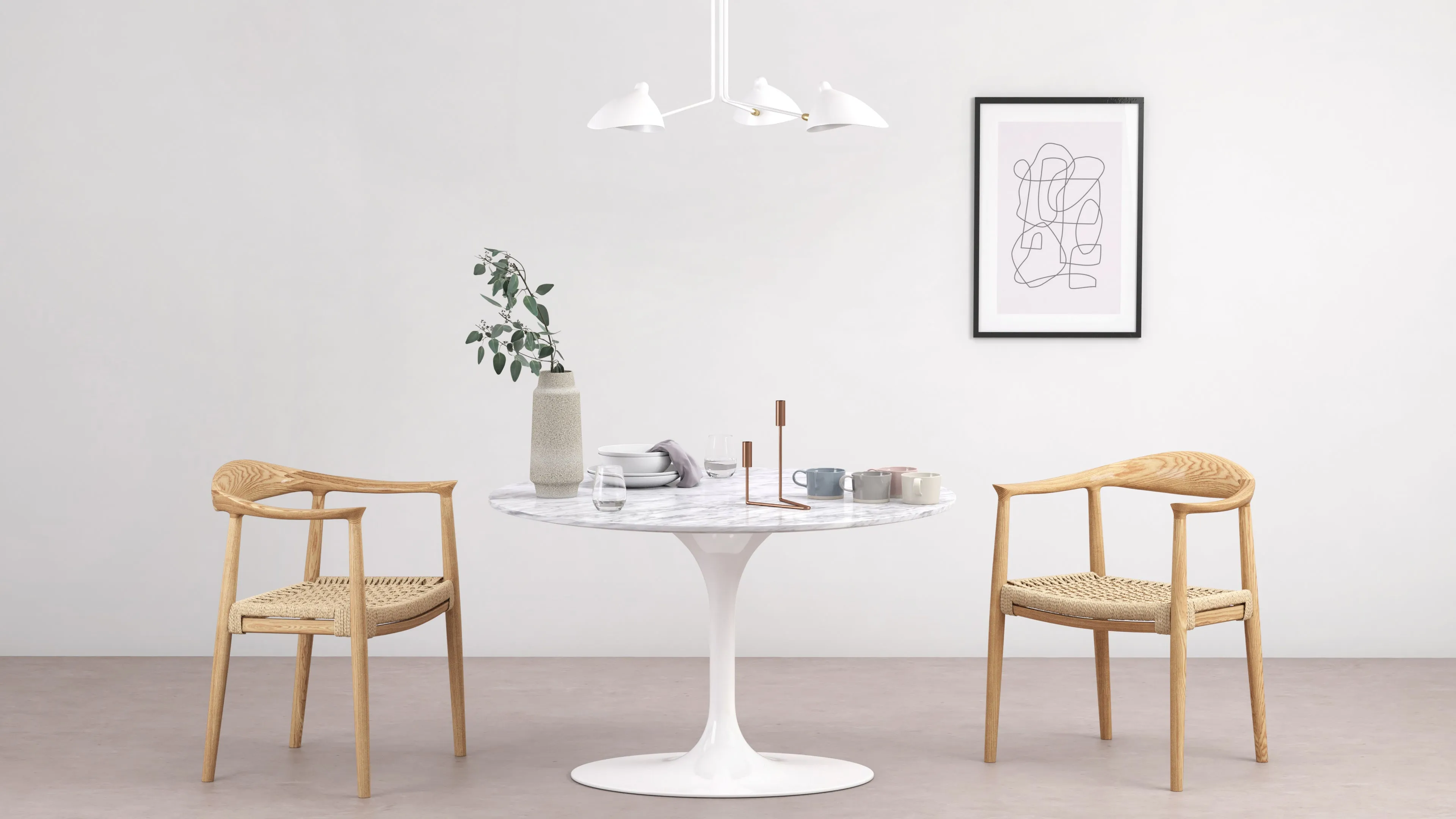 Mouille - Mouille Three Arm Ceiling Light, Small, White