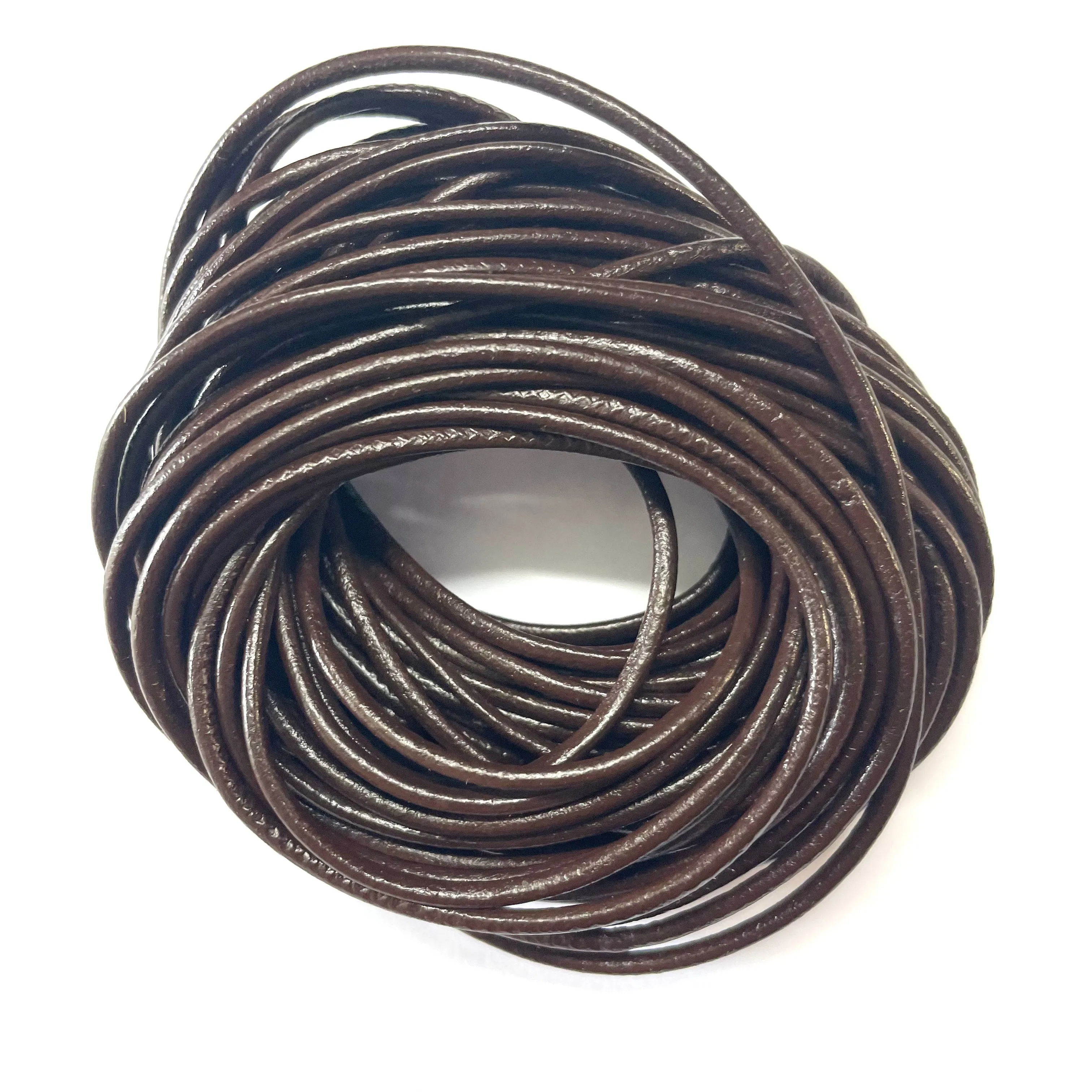 Natural Genuine Leather Cord per 10mtrs - Dark Brown 2mm