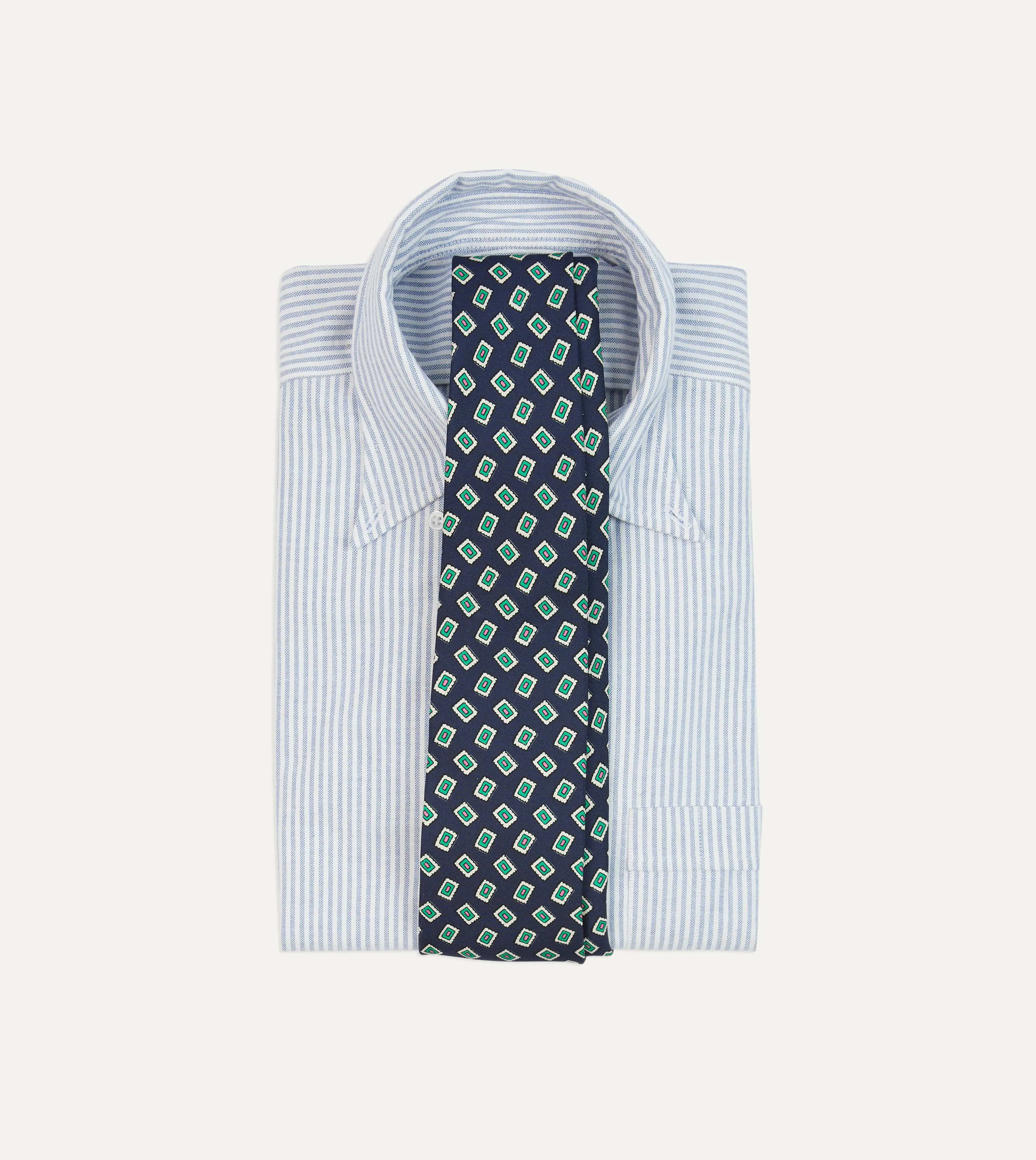Navy Jumbled Medallion Print Silk Self Tipped Tie