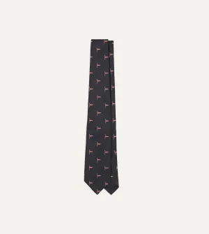 Navy Red Pennant Motif Silk Tipped Tie